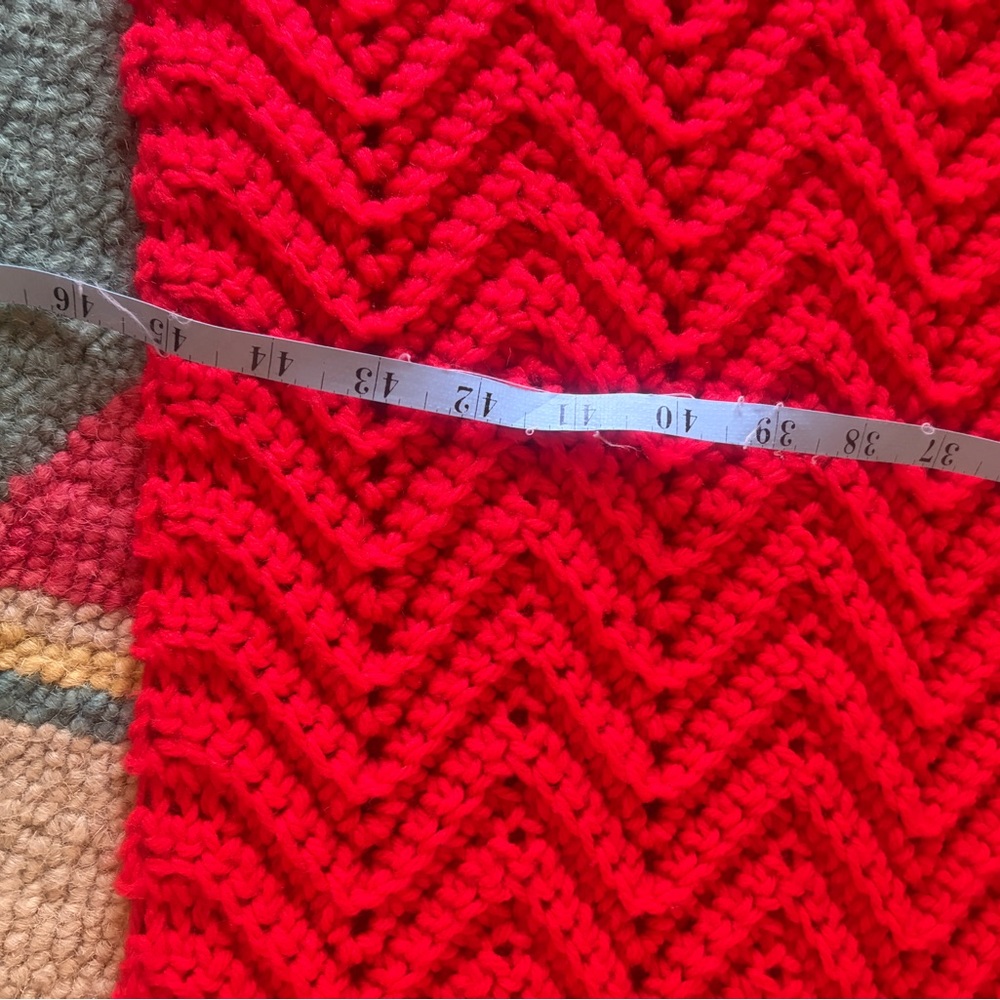 Like new handmade bright red chevron crochet blanket. No flaws. The pop of red! - Picture 3 of 3
